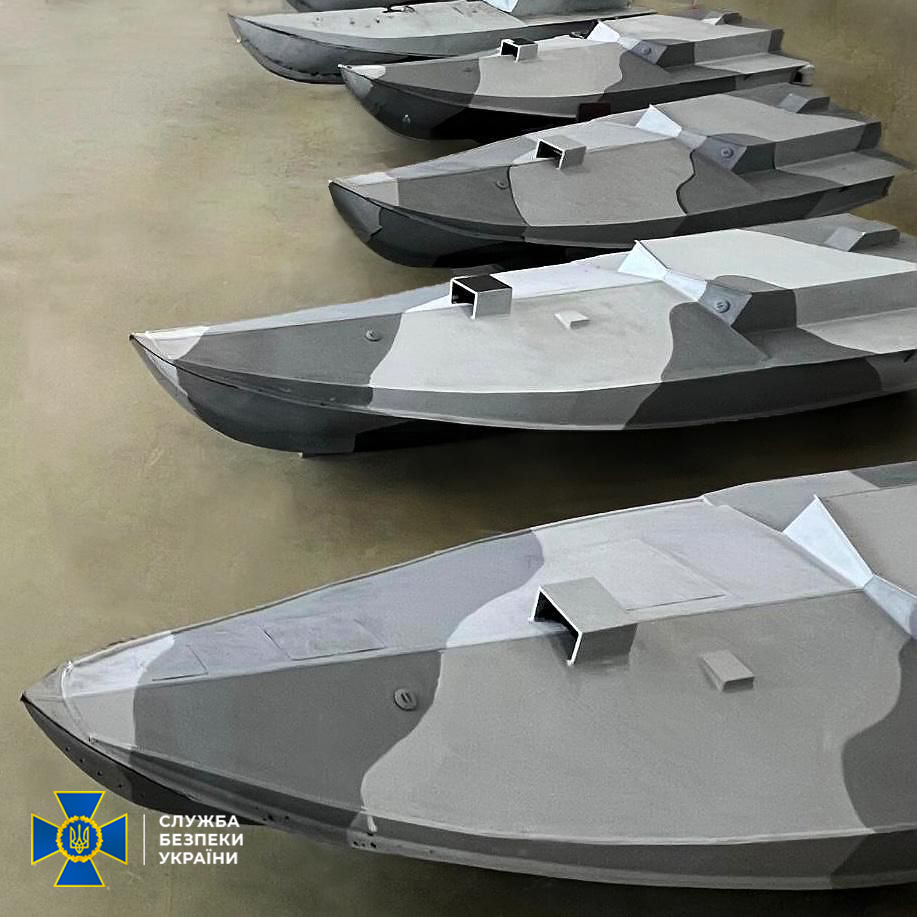Ukrainian Sea Baby naval drones at an undisclosed location.